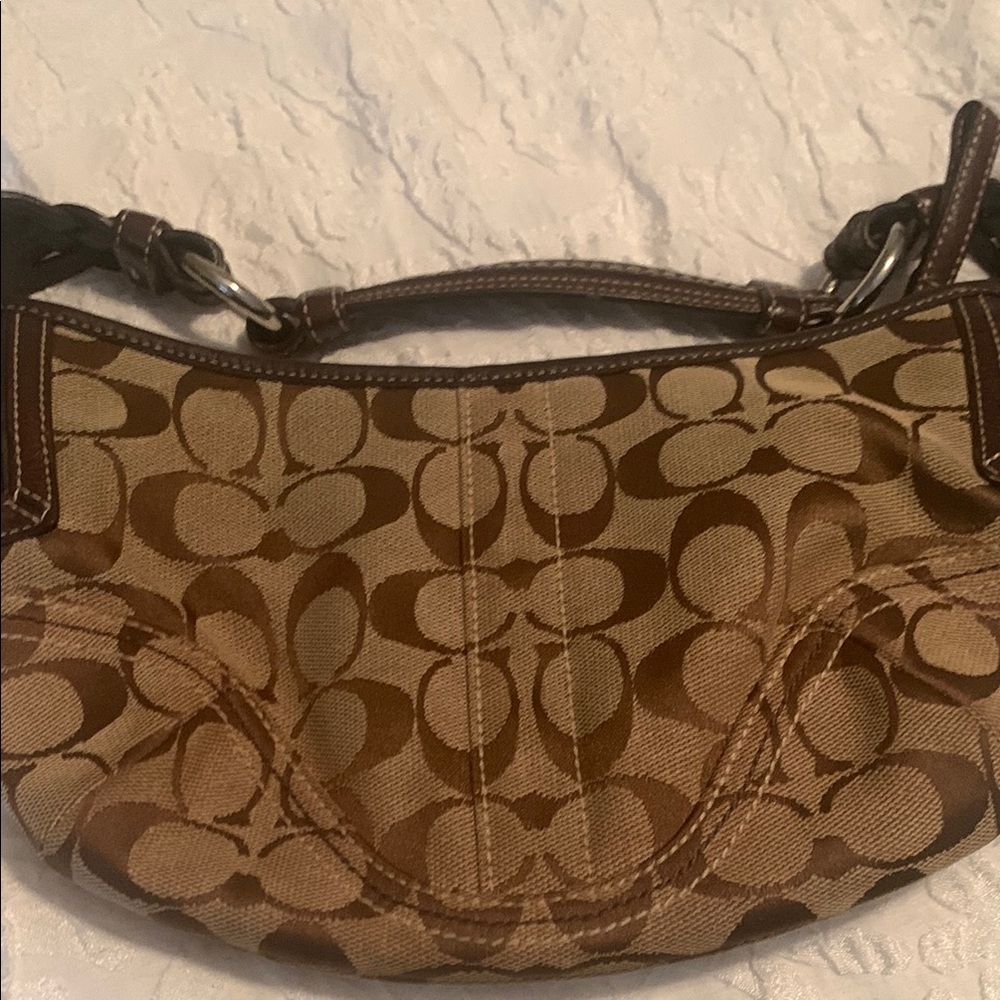 Coach Brown and Tan Signature Shoulder Bag